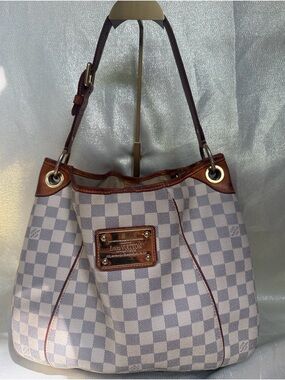Louis Vuitton Damier Azur Galleria Canvas Shoulder Bag in White/Blue